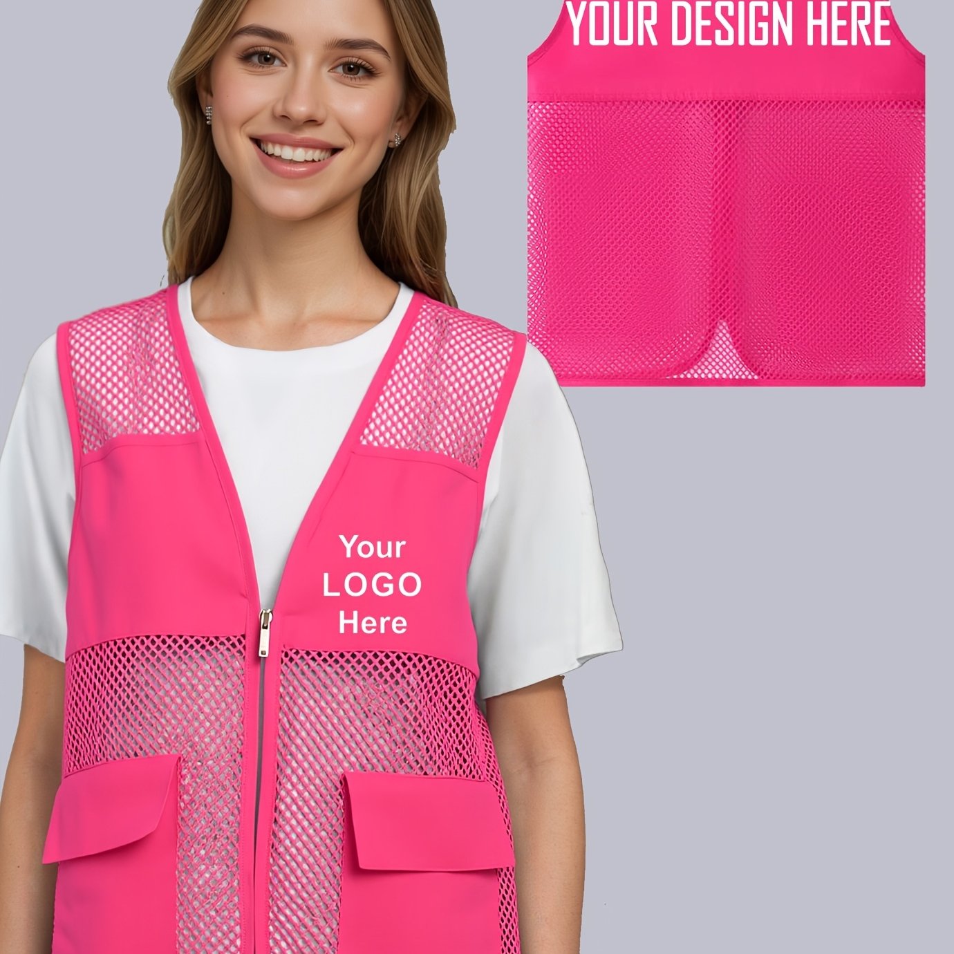 TEMU [custom Logo] Printed Work Vest, Volunteer Mesh Vest With Printed Text, Suitable For Corporate Events, Team Building, And Promotion