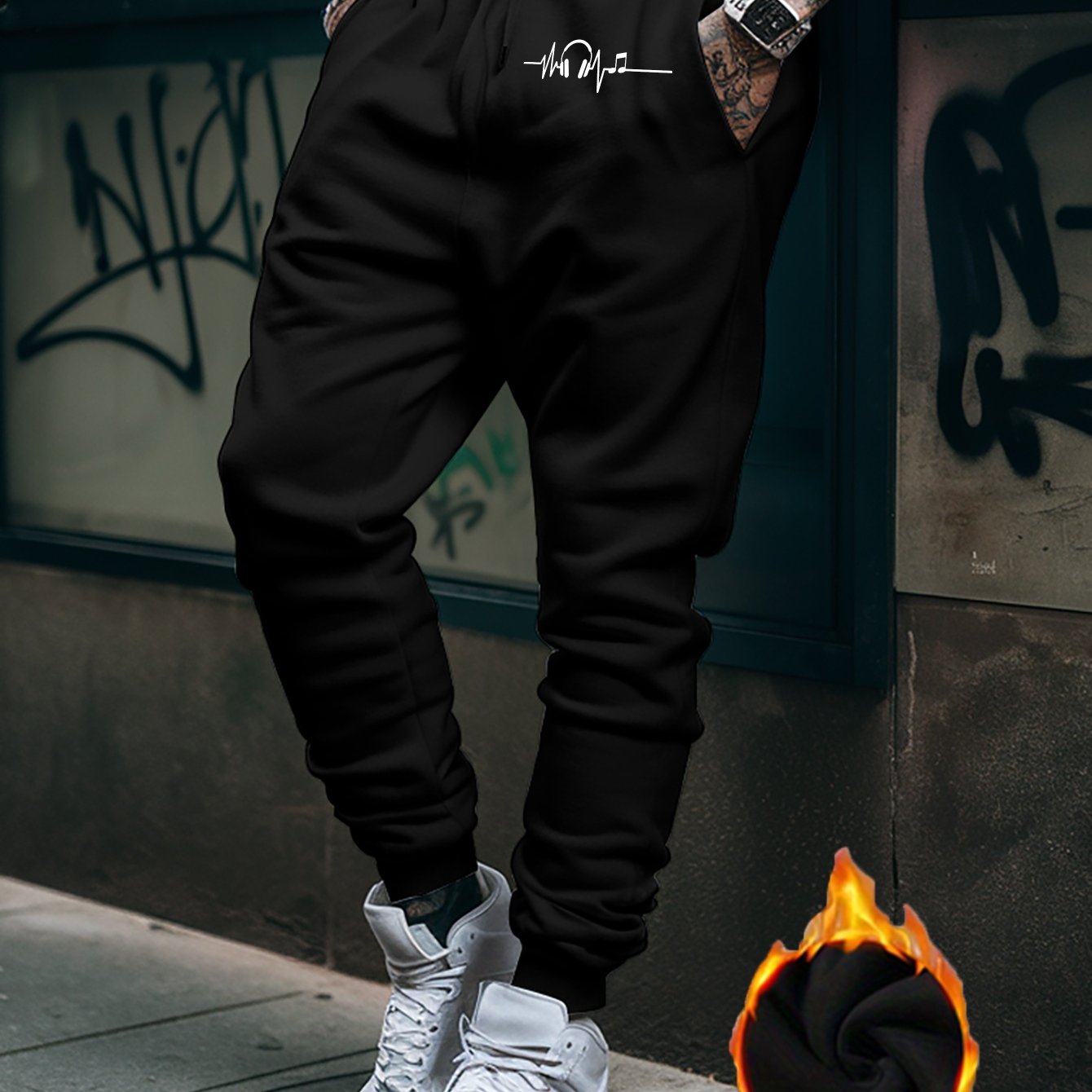TEMU Musical Notes In Headphones Sweatpants Trendy Youth Pants Trousers Students Casual Printed Drawstring Pants