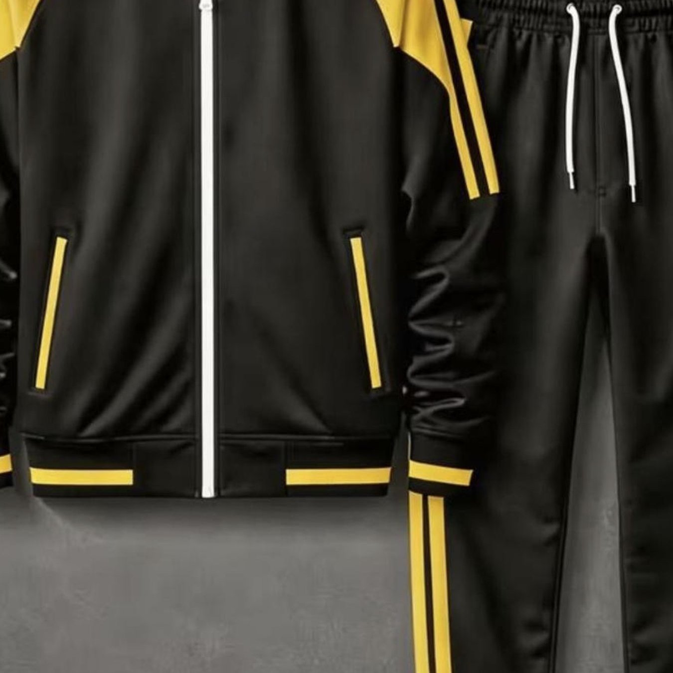 Image of Men's Fashion Tracksuit Set Black Stand Collar Full Zip Jacket Elastic Waist Pants Casual Sportswear Fall Winter Trendy For Adults Men Holiday Gift