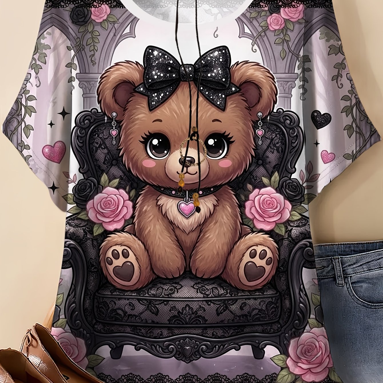 TEMU Plus Size - Plus Size - Plus-size Women's Clothing, Featuring A Printed T-shirt With A Cartoon In A Style. This Printed T-shirt Is Suitable For