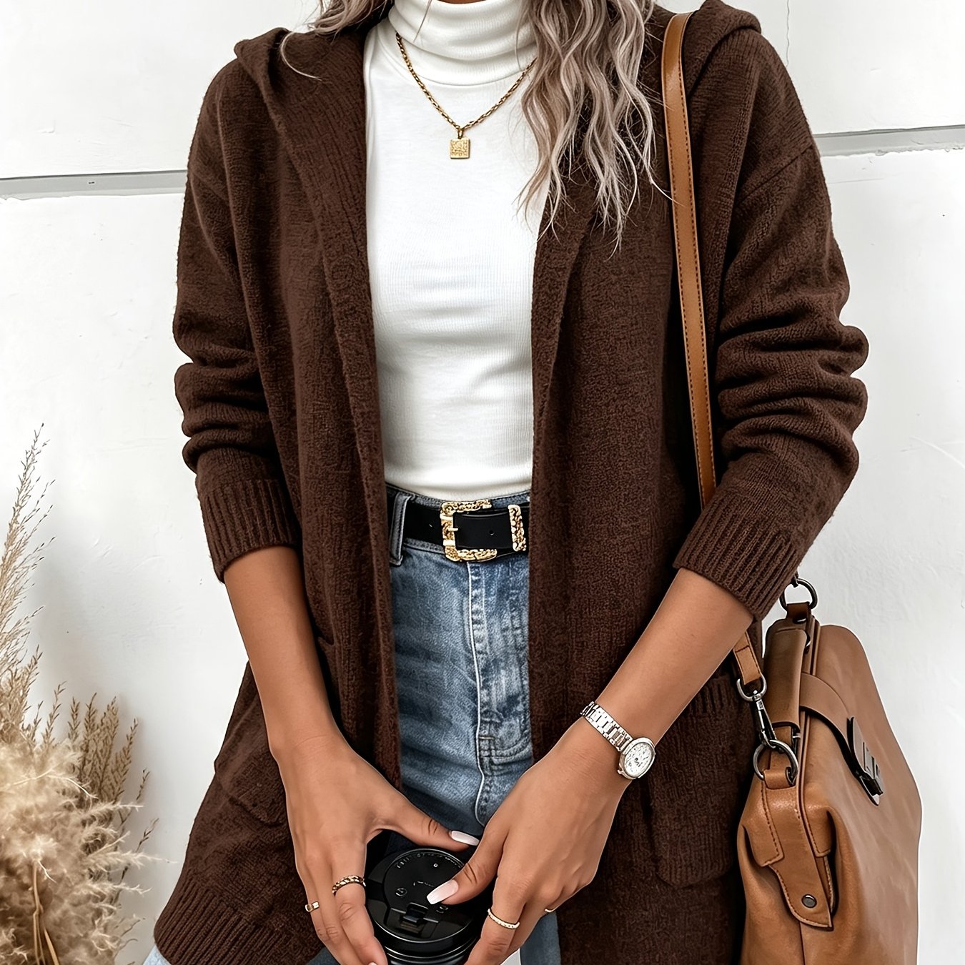 TEMU Women's Autumn Winter New Hooded Solid Easy Cardigan Casual Sweater, Fashionable All-match Mid-length Outerwear Warm Casual Wear