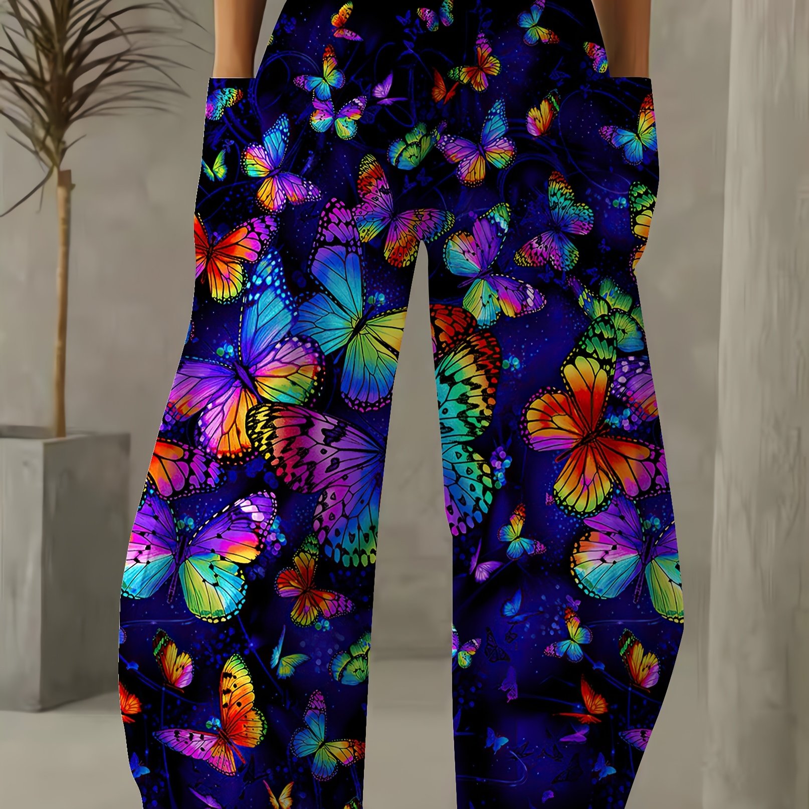 Image of Plus Size - Element Printed Loose Pants, Casual Elastic Waist Baggy Trousers With Pockets, Women's Clothing