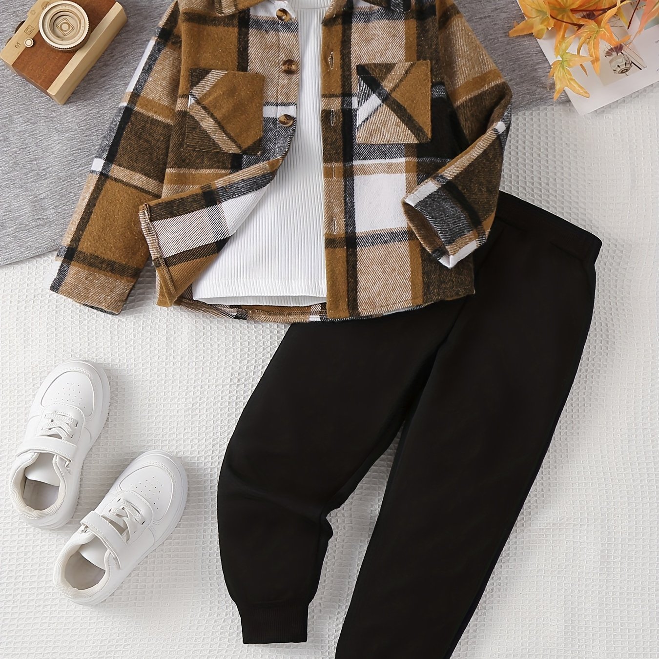 Boys' Double-pocket Jacket And Athletic Pants Without Sweater, Fall Winter 2pcs Set, For Outdoor