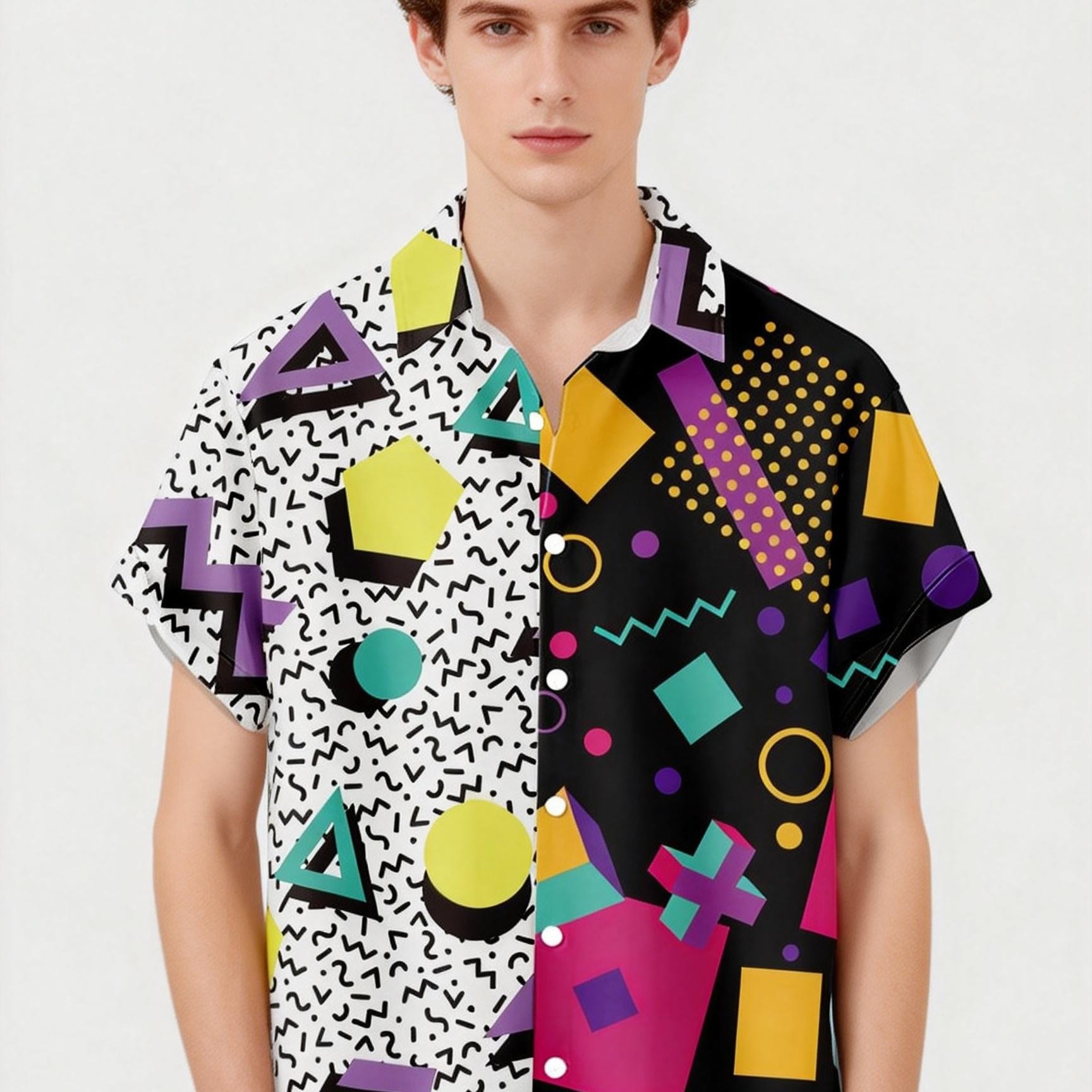 Image of 1980s Vintage Pattern 3d Printed Men's Fashion Casual Shirt, Hip-hop Style Hawaiian Shirt