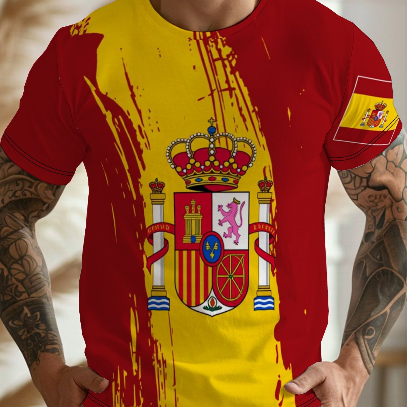 TEMU [Diseño estampado - Sin , impresión 2D] Camiseta de hombre española con estampado , diseño de estampado de digital, camiseta de manga corta con