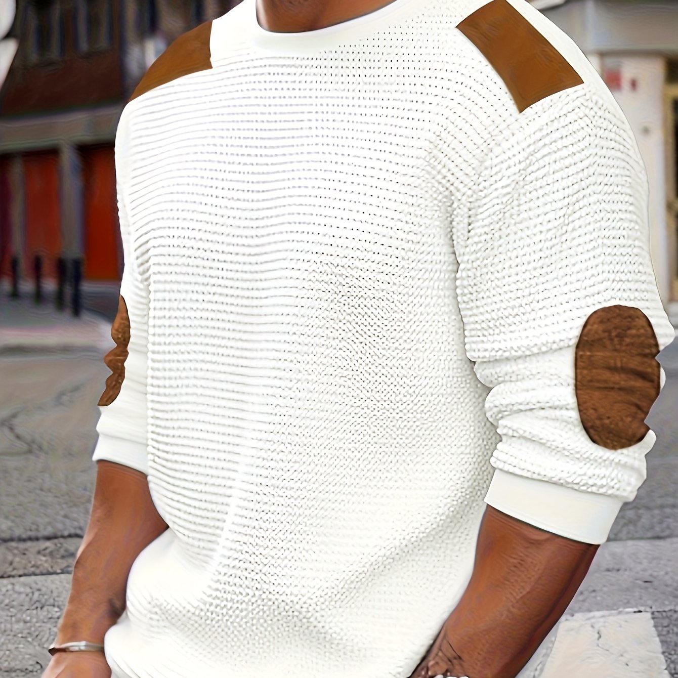 Men's Casual Waffle Knit Top, Round Neck Outdoor Casual, Plus Size