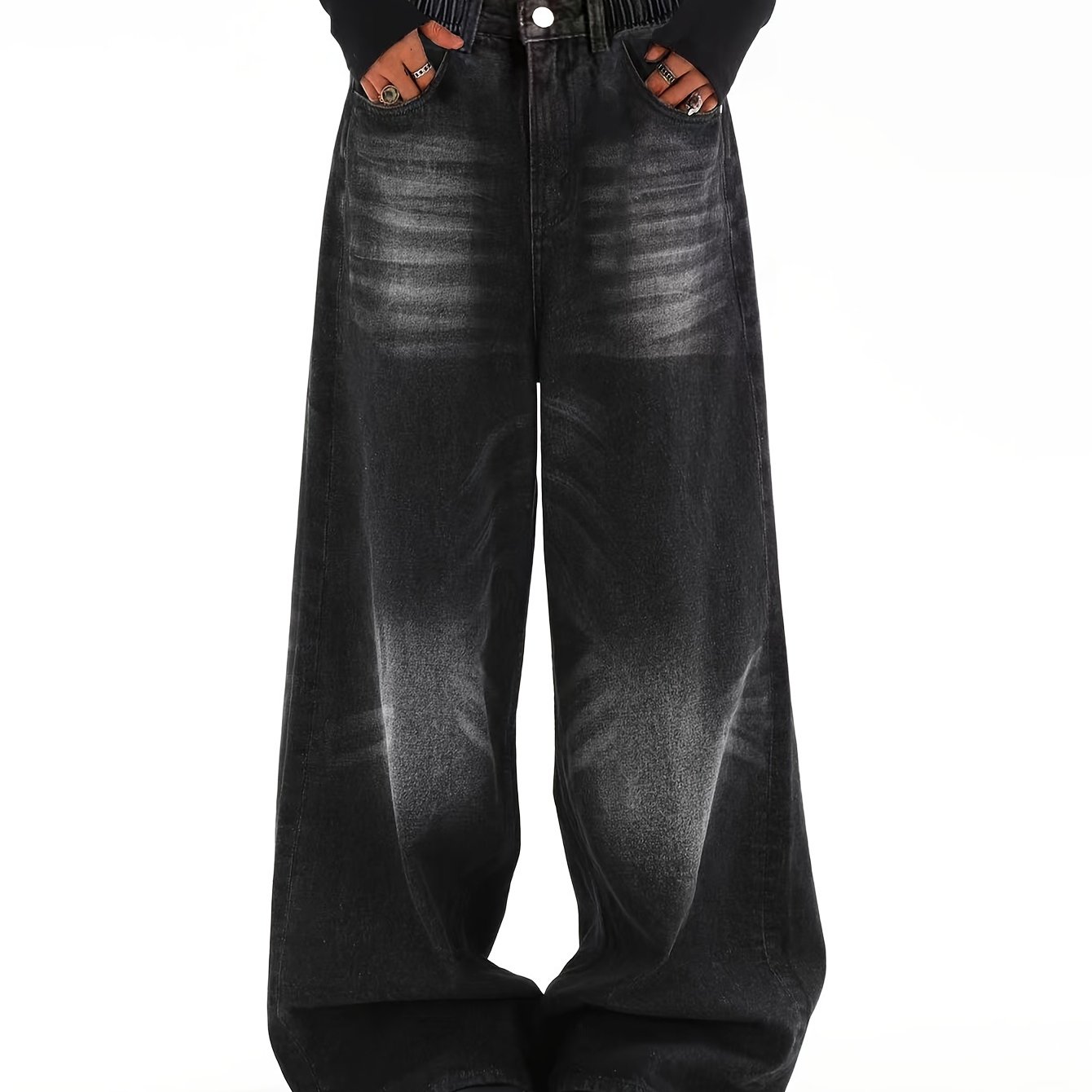 Image of Teen Girls' Non-stretchy Jeans - Loose Fit Straight-leg Pants, -, Machine Washable Everyday Casual Outfit For School, Parties, - Non-stretch Jeans, Party Attire, Stylish Youth Fashion