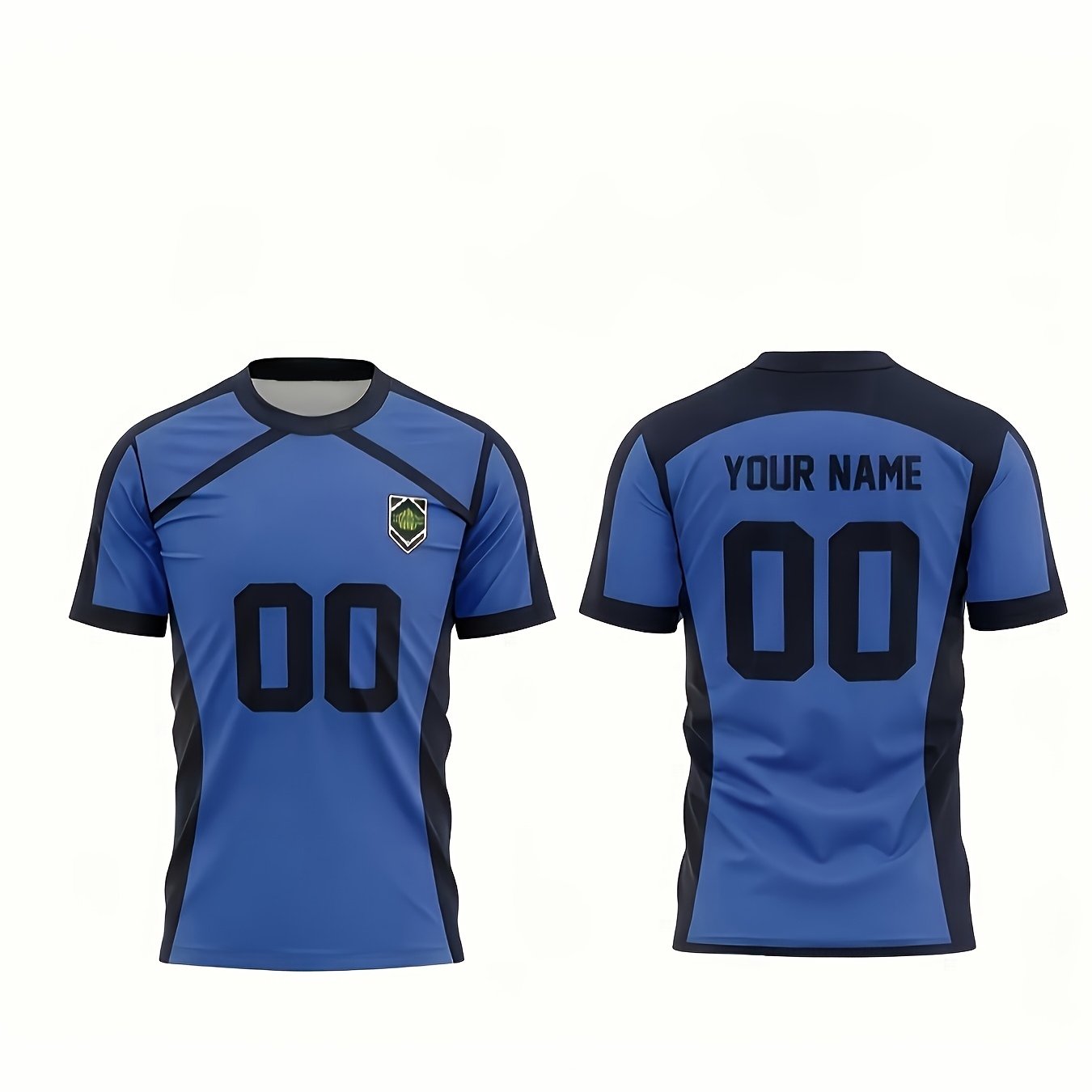 TEMU Custom Blue And Buckle Style Soccer Jersey | Name And Number Printing Available | Suitable For Matches, Training, And Team Building Activities |