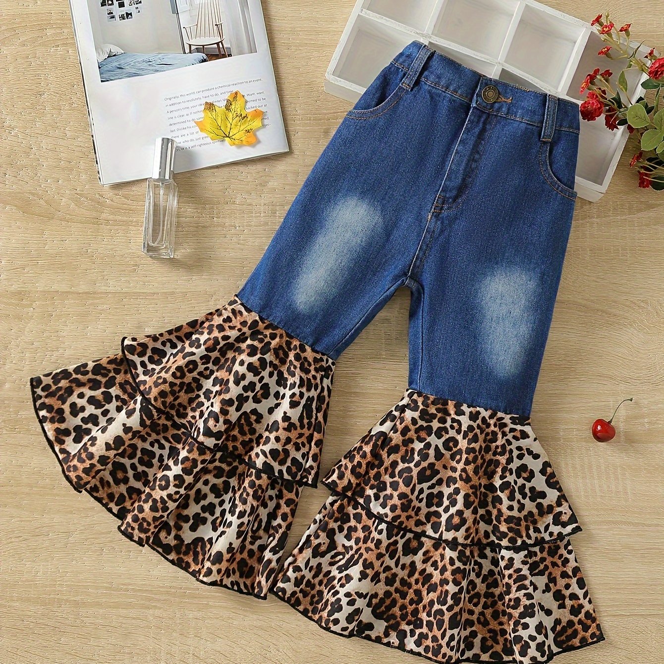 Fashion Girls Jeans Stitching Style Double Layer Leopard - Temu