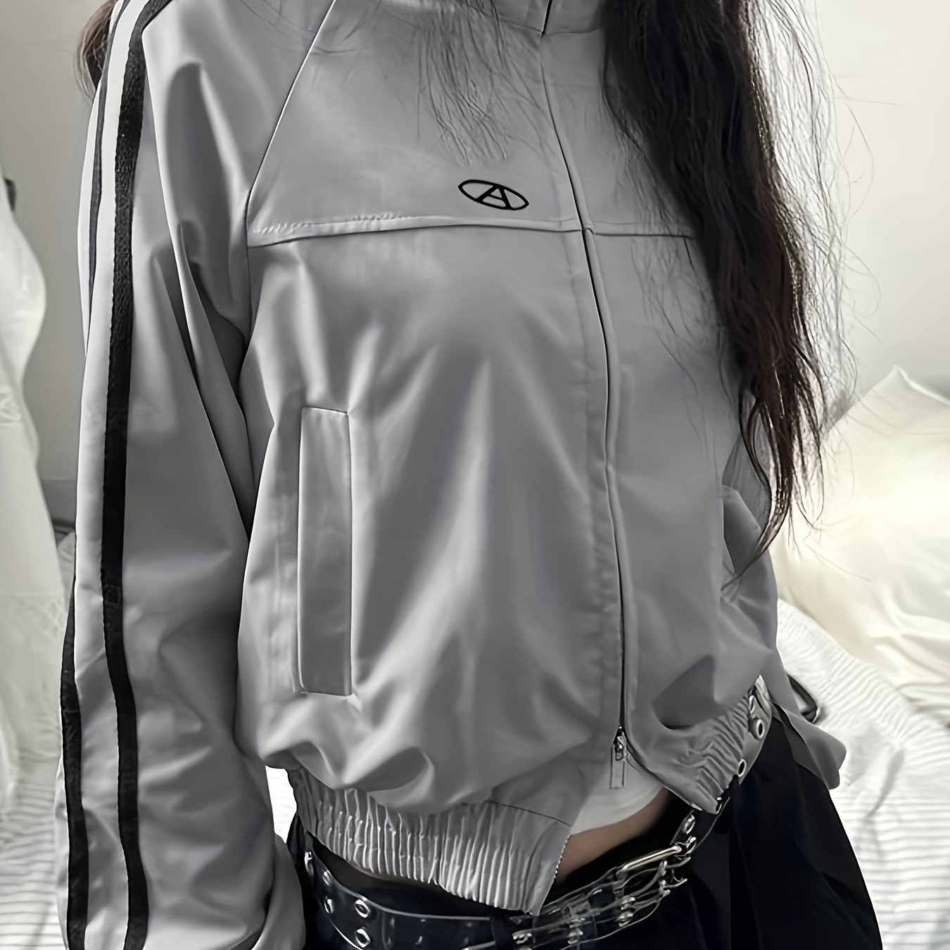 E-shop Street Style Retro Locker Langarm Kurzjacke Damen Stehkragen Lässiges College Baseball Jersey Top Trendy