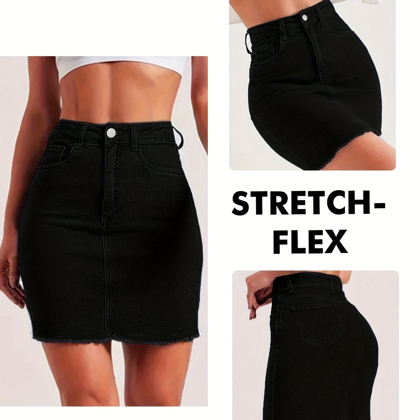 Image of Women's Elegant Denim Skirt, Women's Denim Fringe Hip-wrapping Skirt