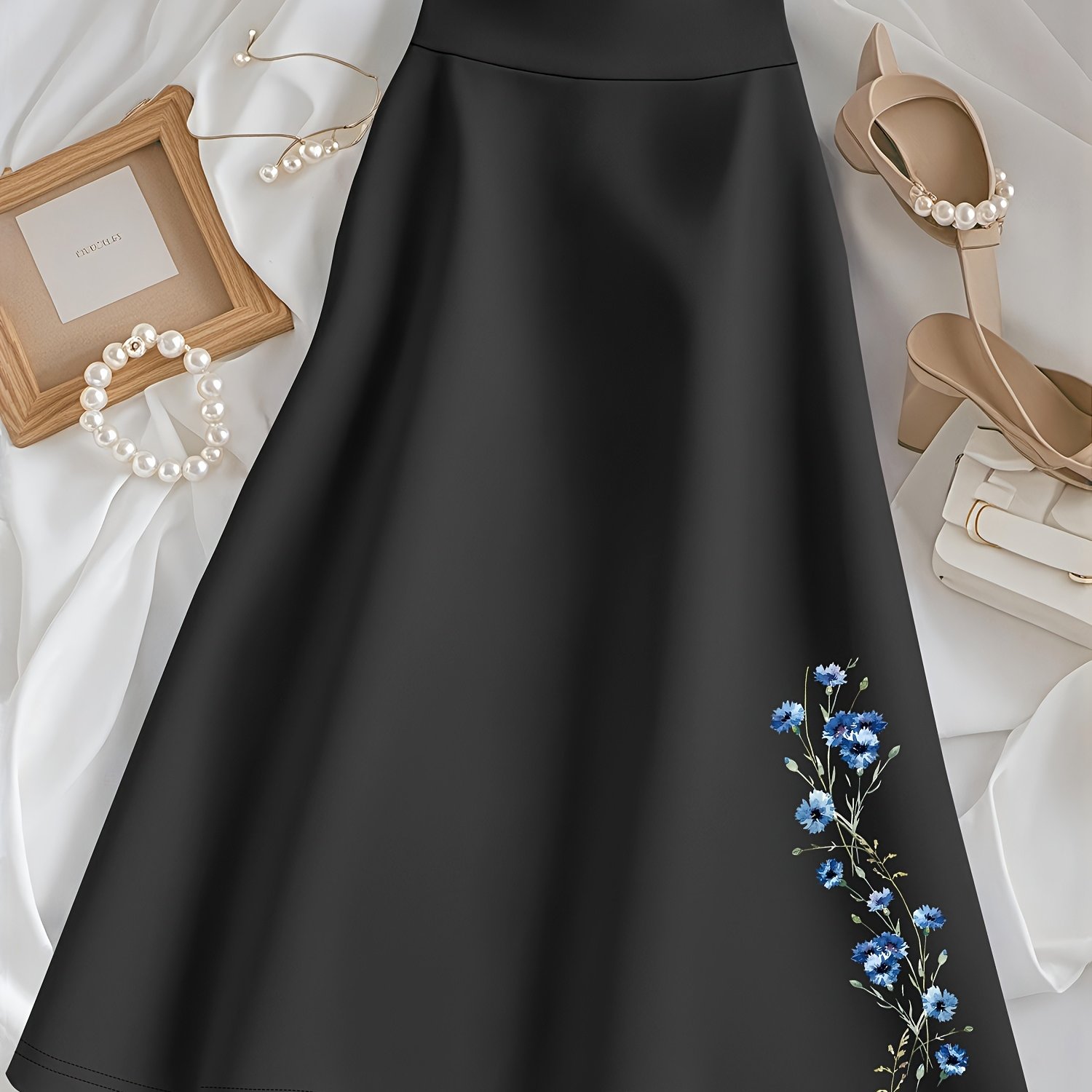 TEMU High-end Printed Midi Skirt, A Versatile, Simple, Elegant, Slim-fitting, And Breathable Long Skirt For Women