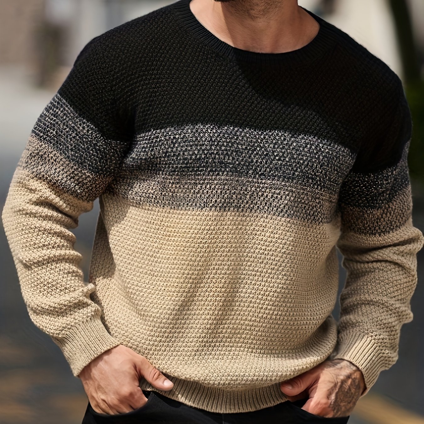 TEMU JANE DRESSINGLOG Pull en tendance pour homme, motif à de couleur dégradés pour automne/hiver, pull en à couleurs contrastées pour homme,
