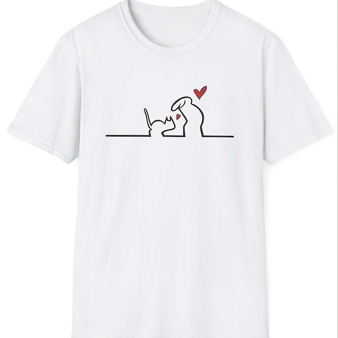Men's S La L-l Straight Cat Graphic T Shirt Minimalist Tee With Line Art Cavandoli Tribute Design Casual Round Neck Fit For Casual Attire Themed Events Nostalgic 70s Inspired Apparel
