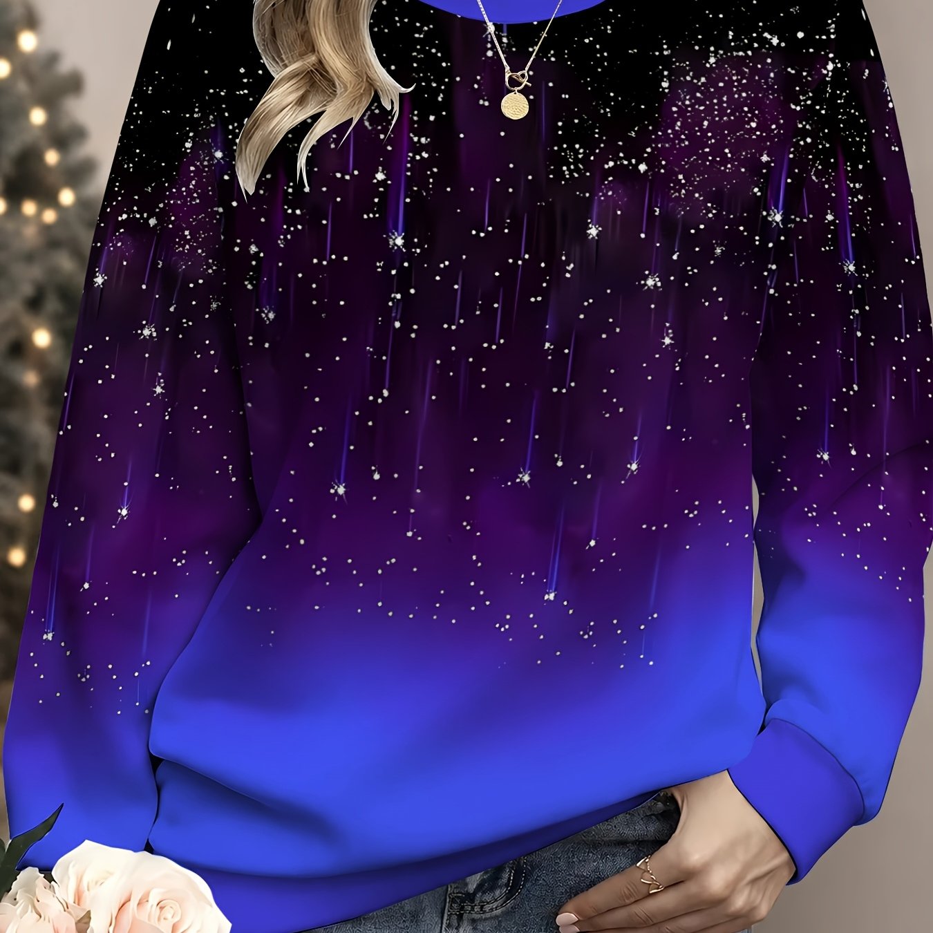 TEMU Casual Women's Round Neck Long Sleeve Sweatshirt, Everyday Versatile Comfortable Top, Loose