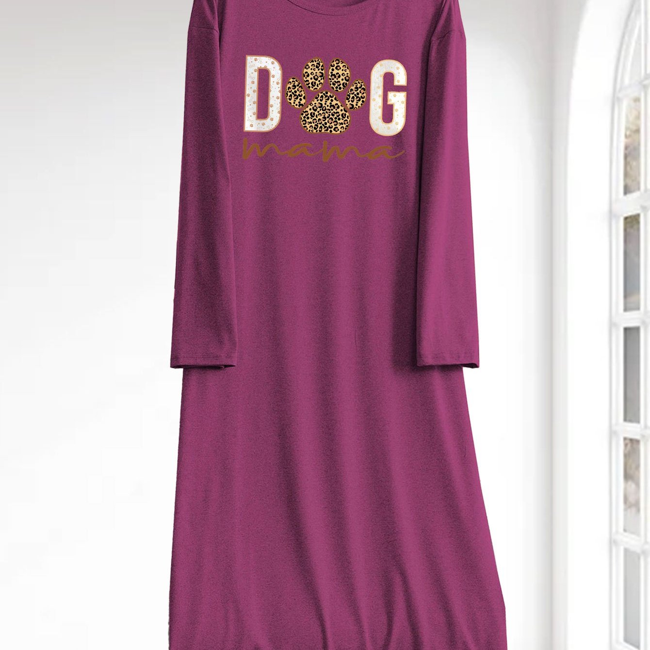 TEMU Dog Mom Letter Print Women's Casual Homewear Autumn/winter Long Dress