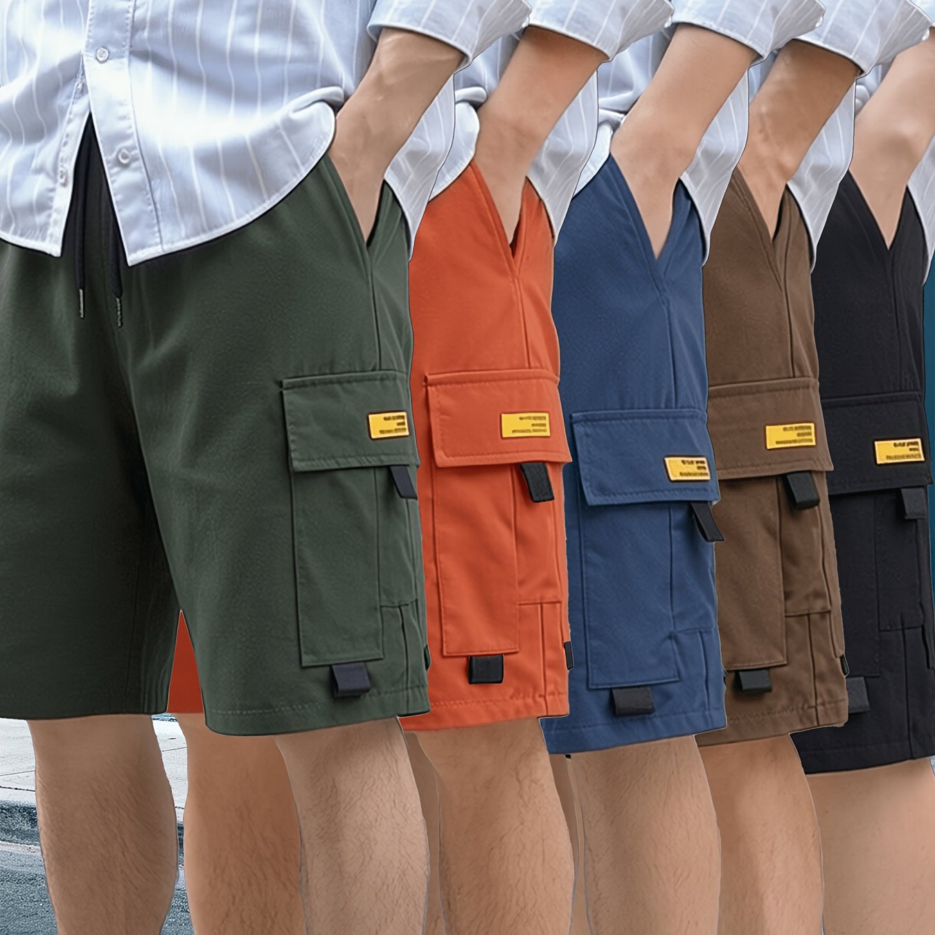 TEMU Men's Plus Size Five--functional Cargo Shorts - Multiple Colors - Suitable For Outdoor, Construction, Hiking, And Casual Wear | Machine Washable
