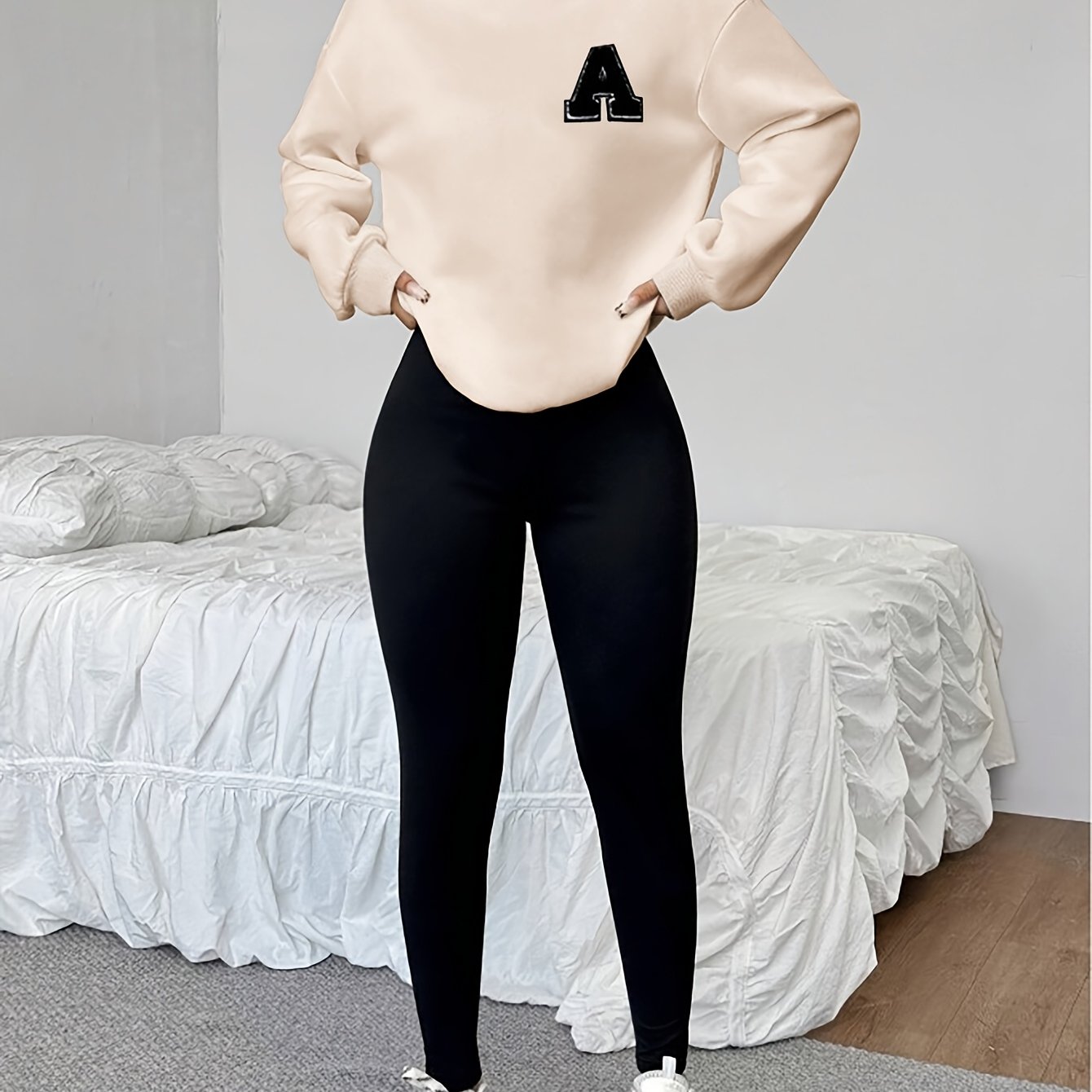 TEMU 0908 Sudadera de de San , 1 Conjunto Casual de Sudadera para Mujer, 2 Piezas, Estampado de , Sudadera de Larga con Cuello , Leggings Largos, Se