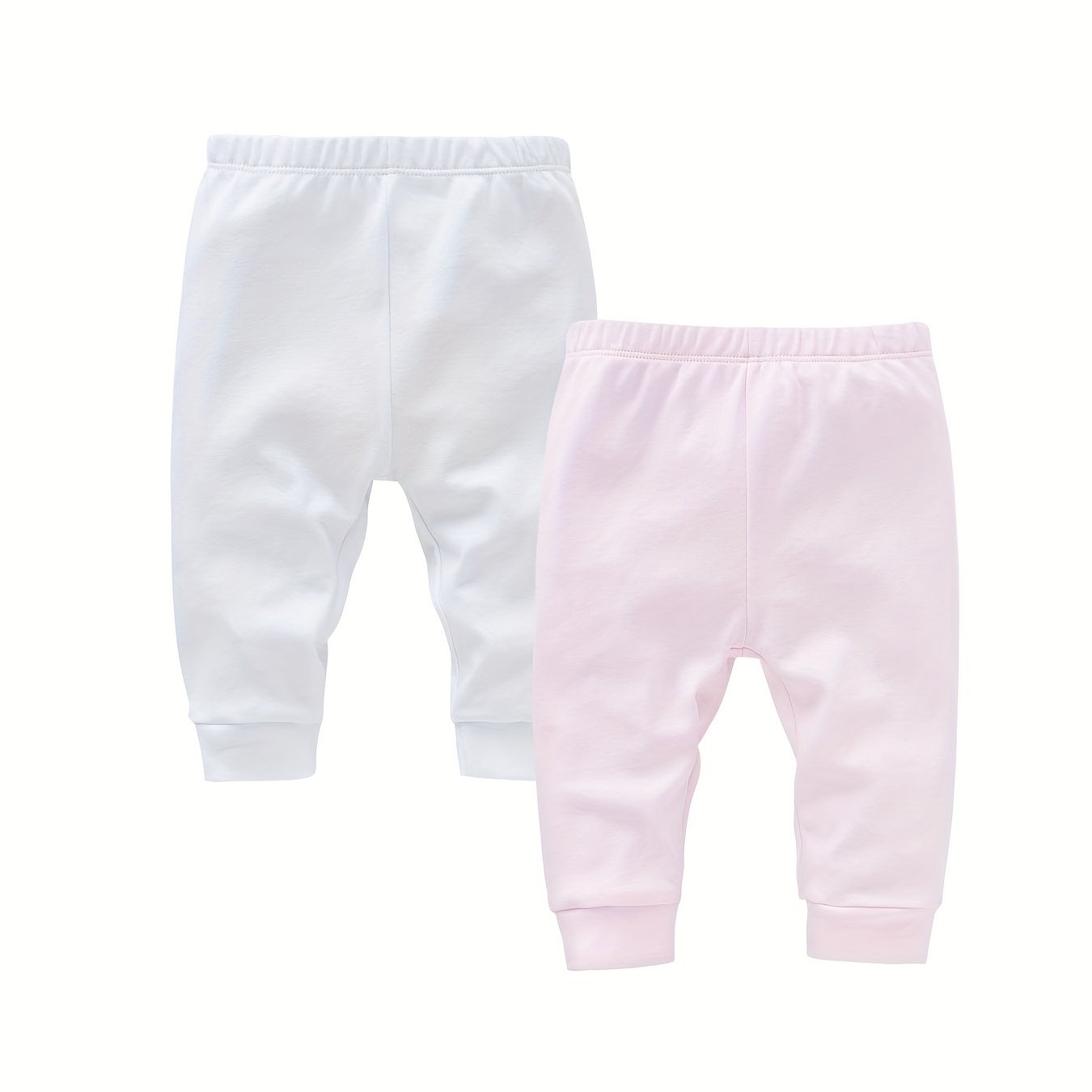 Image of 2pcs Newborn Baby Girl Spring/ And White Solid Color Baby Girl Pants, For Outdoor