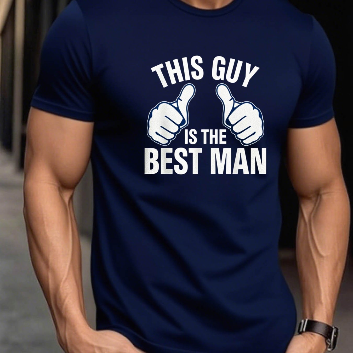 TEMU Men's Black Short-sleeve T-shirt With " Is The Best For Man" Printed Text And Double Thumbs Graphic, Couple's Wedding Groomsmen Party Support