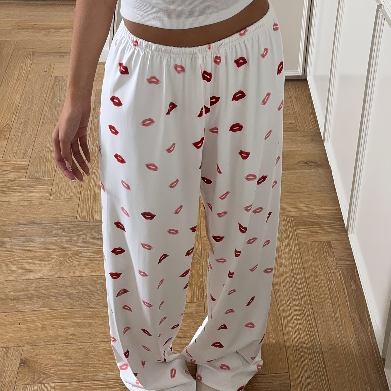 TEMU 26AW Damen Pyjama, 1 Stück Schlafanzug für Zuhause, lässige Schlafhose, Lippen-Print Komfortables Schlafzeug Hosen für Zuhause, bequem für den