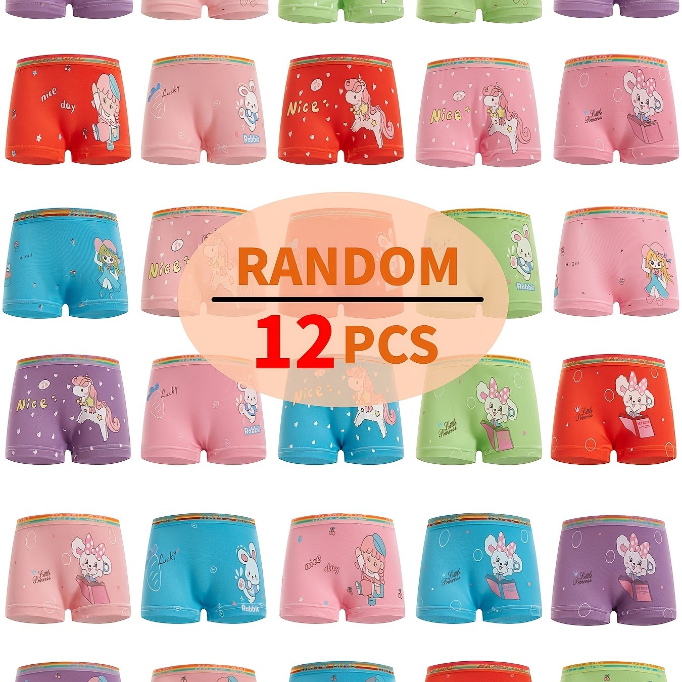 Image of Random 12pcs Girls' Briefs Cartoon Anime Print Comfortable Girls' Underwear Panties
