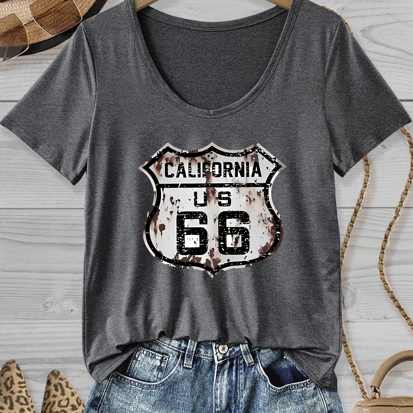 Image of Women's Casual Short-sleeve T-shirt With A Featuring California For Spring And Summer