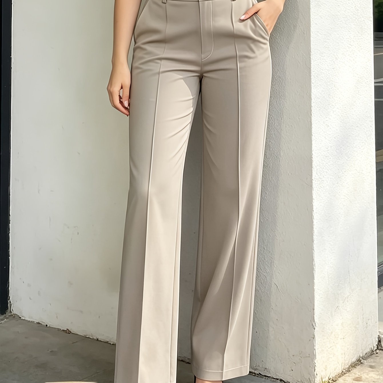 TEMU Elegant Women's Wide-leg Pants With Drape Office-casual Trousers Featuring A Flattering Silhouette Suitable For Formal And Casual Attire. A