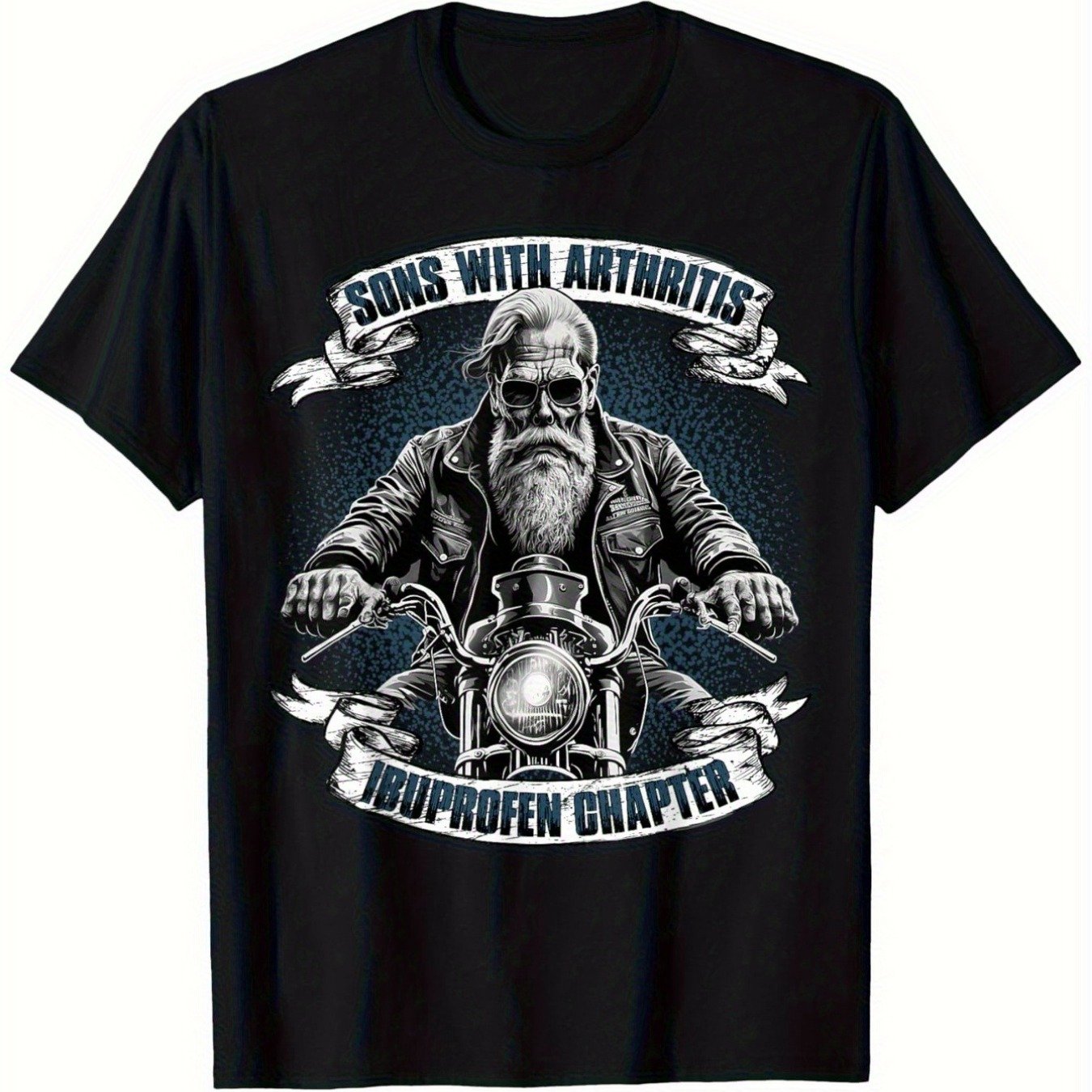 Men's Arthritis Awareness Motorcycle Biker T-shirt - & Arthritis Ribbon Design, Casual Crew Neck Tee Suitable For Motorcycle & Arthritis Supporters