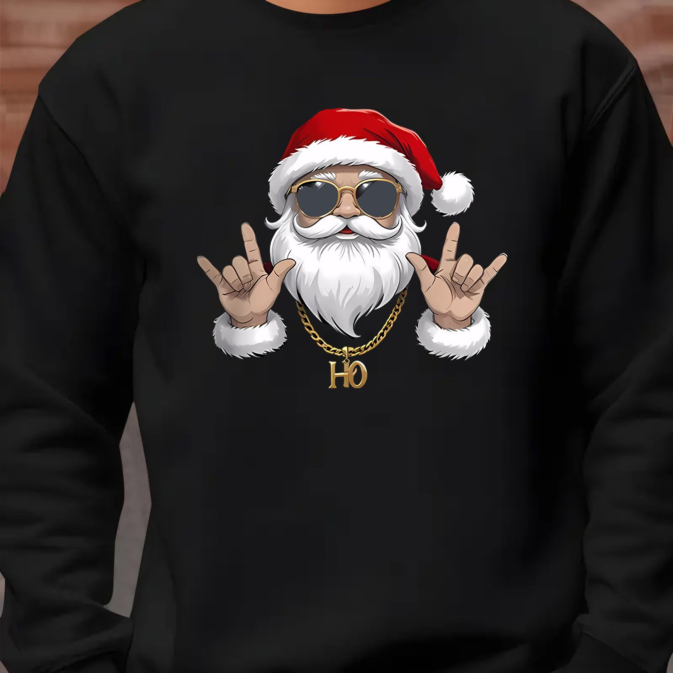 TEMU Trendy Brand Printed Round Neck Long Sleeve Sweatshirt, Fashionable Men's Outdoor Casual Top For Sports Training And , Santa Claus