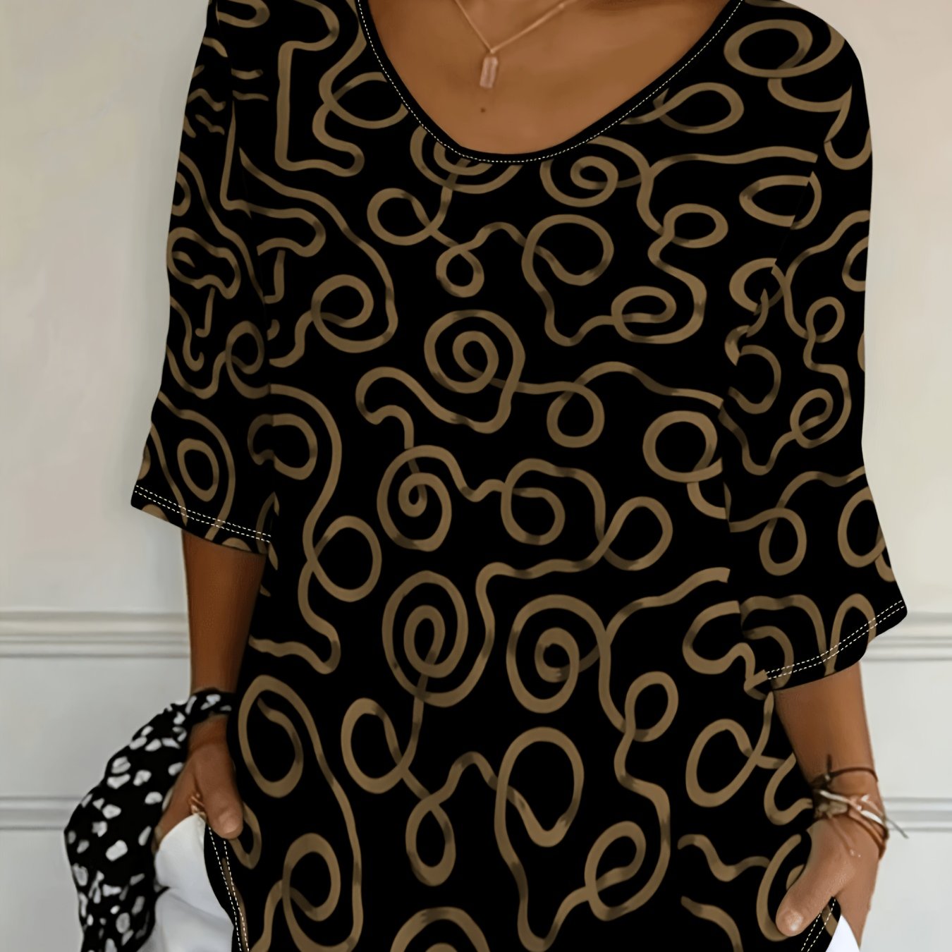 TEMU Plus Size, [printed Design-not Textured]plus Size Women's Top, Mixed Color, Multiple Specifications , Featuring Golden - Brown Pattern