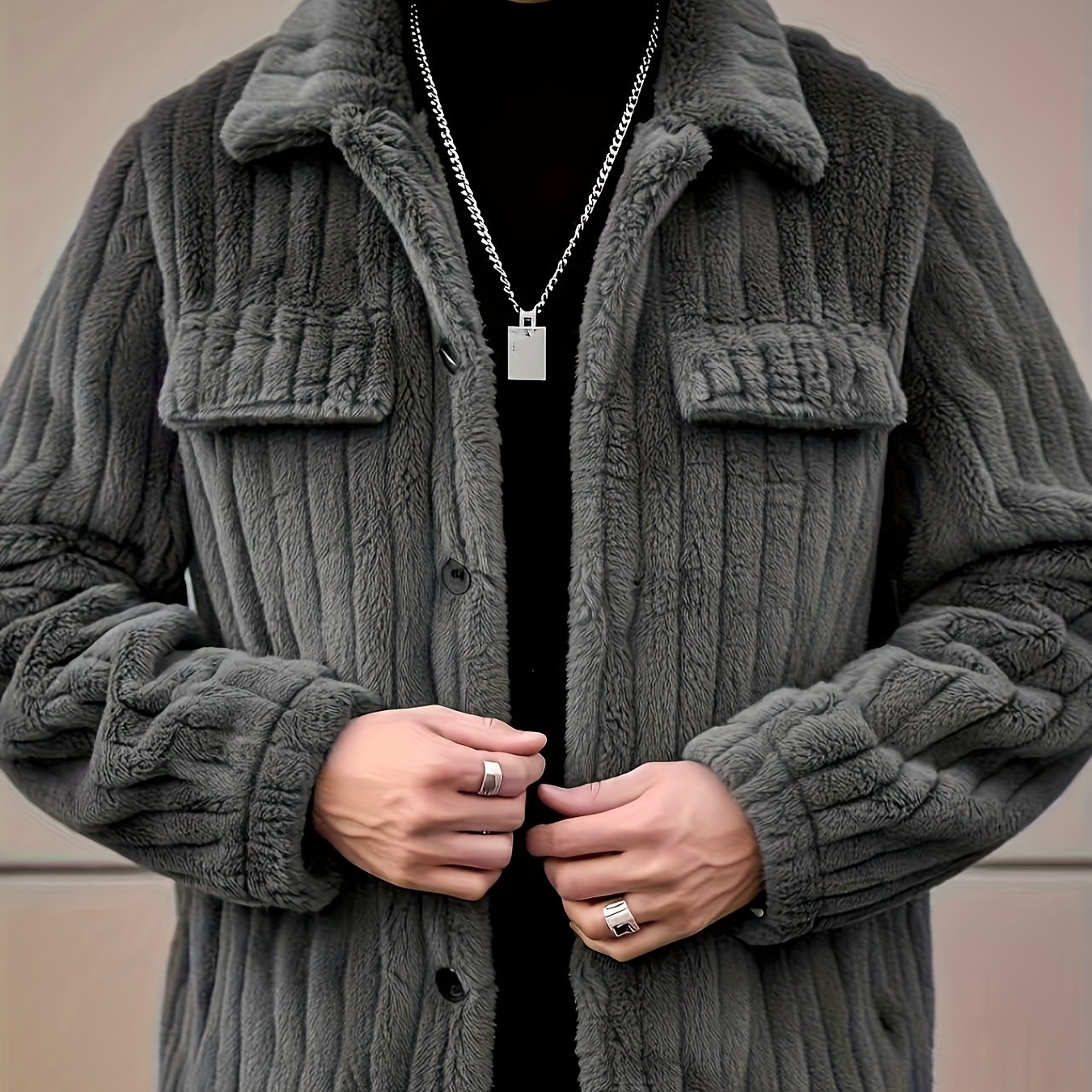 TEMU Men's Winter Front-button Fleece Jacket, Suitable For Casual Wear, Casual , Winter Clothes For Men