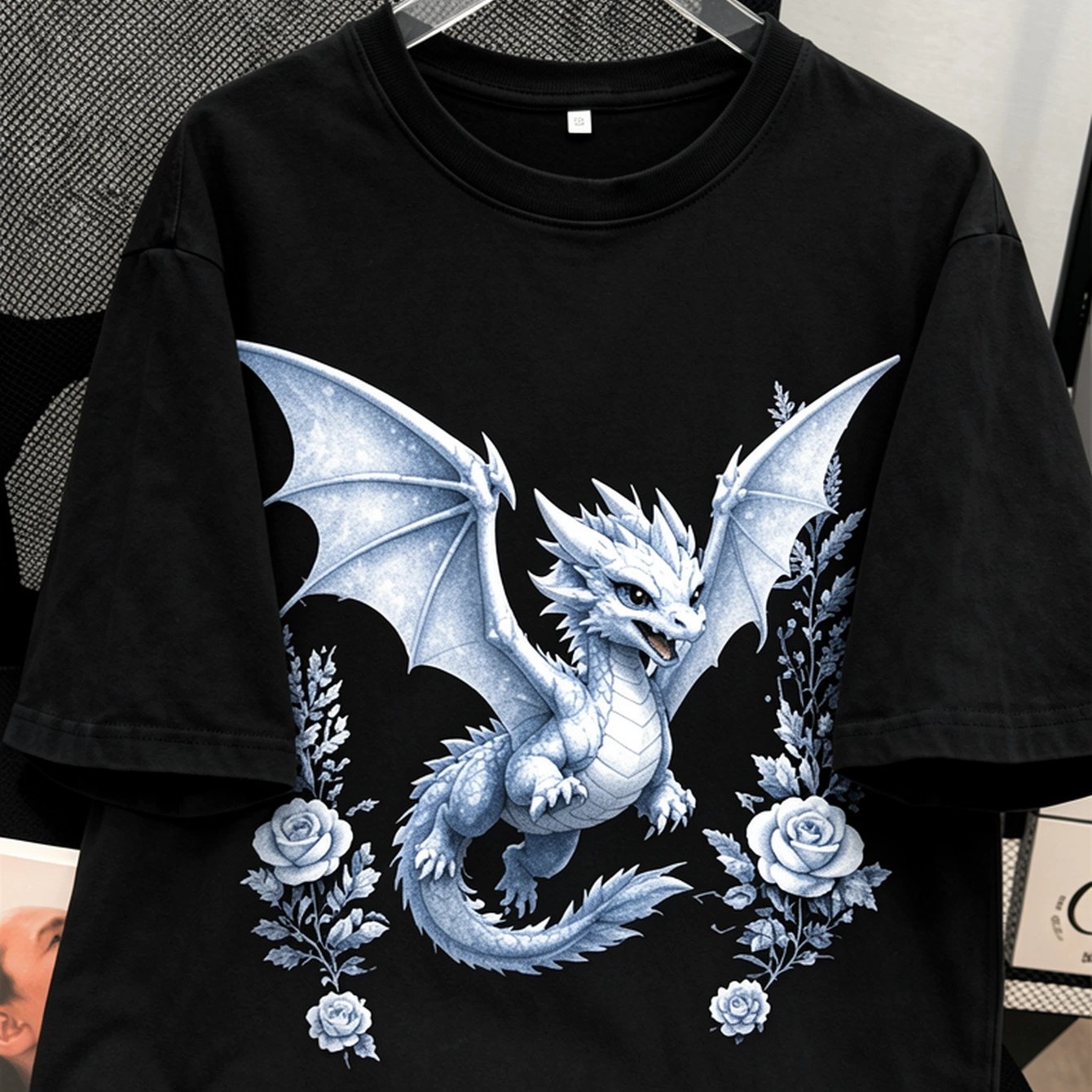 Image of Dragon T-shirt, A Cute T-shirt Suitable For Dragon Enthusiasts, Casual Short Sleeve Round Neck Top, Medium Stretch Fabric, Machine Washable, Women's Clothing