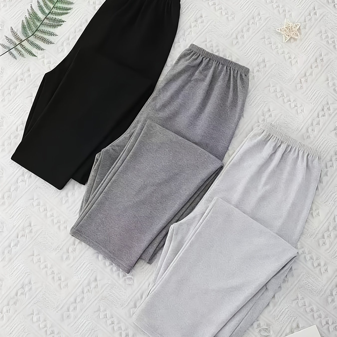 Ladies' 3 Solid Color Long Pants Set. Comfortable Elastic Waist Long Pants Are