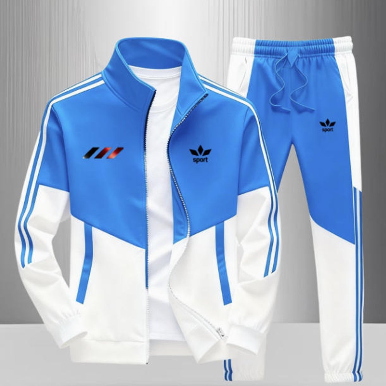 Image of Men's Plus Size Clothing Style Sporty Color Block Stripe Graphic 2pcs Tracksuit For Adult Men Holiday Gift Daily Wear Sportswear