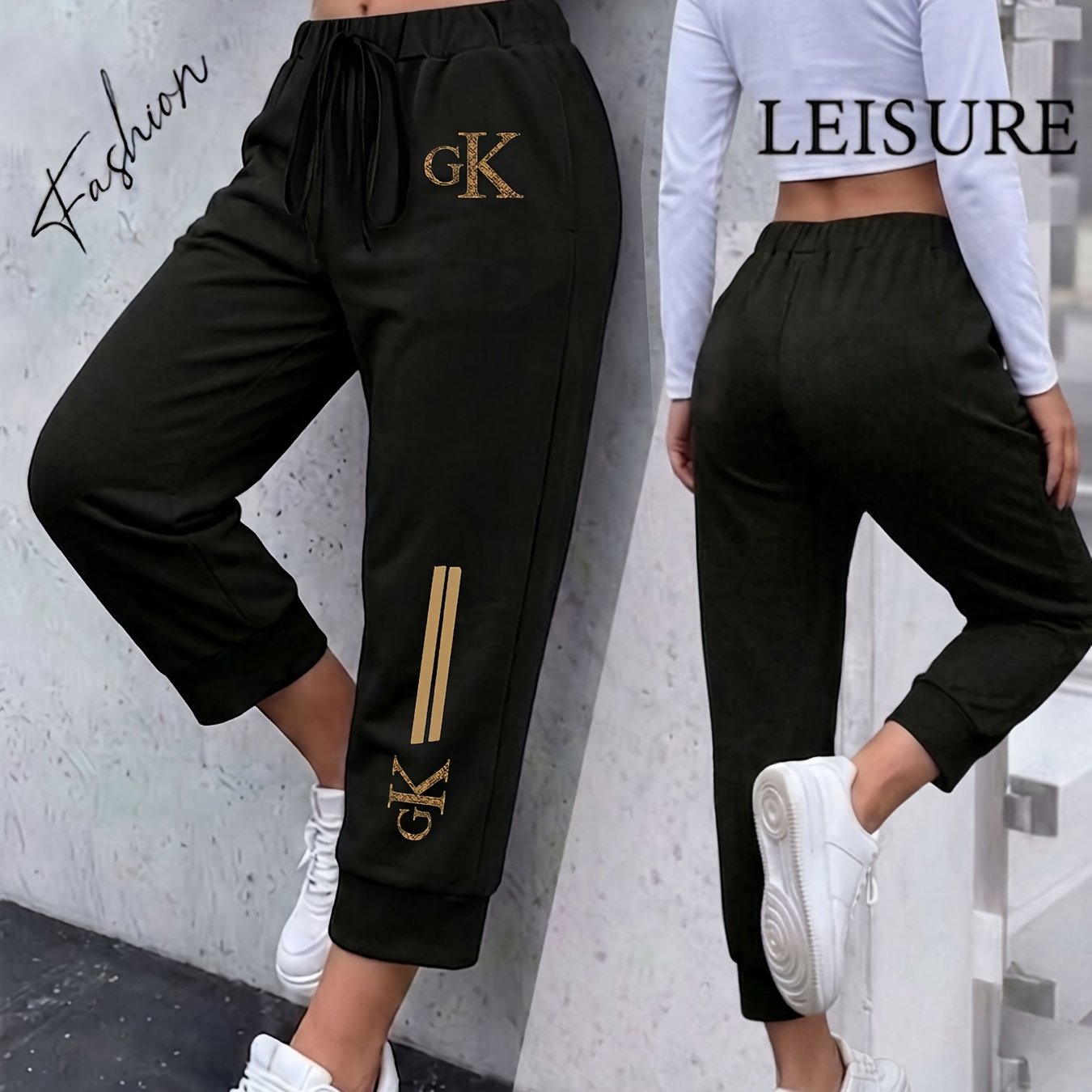 TEMU Women's Fashion Geometric Pattern Casual Capri Pants