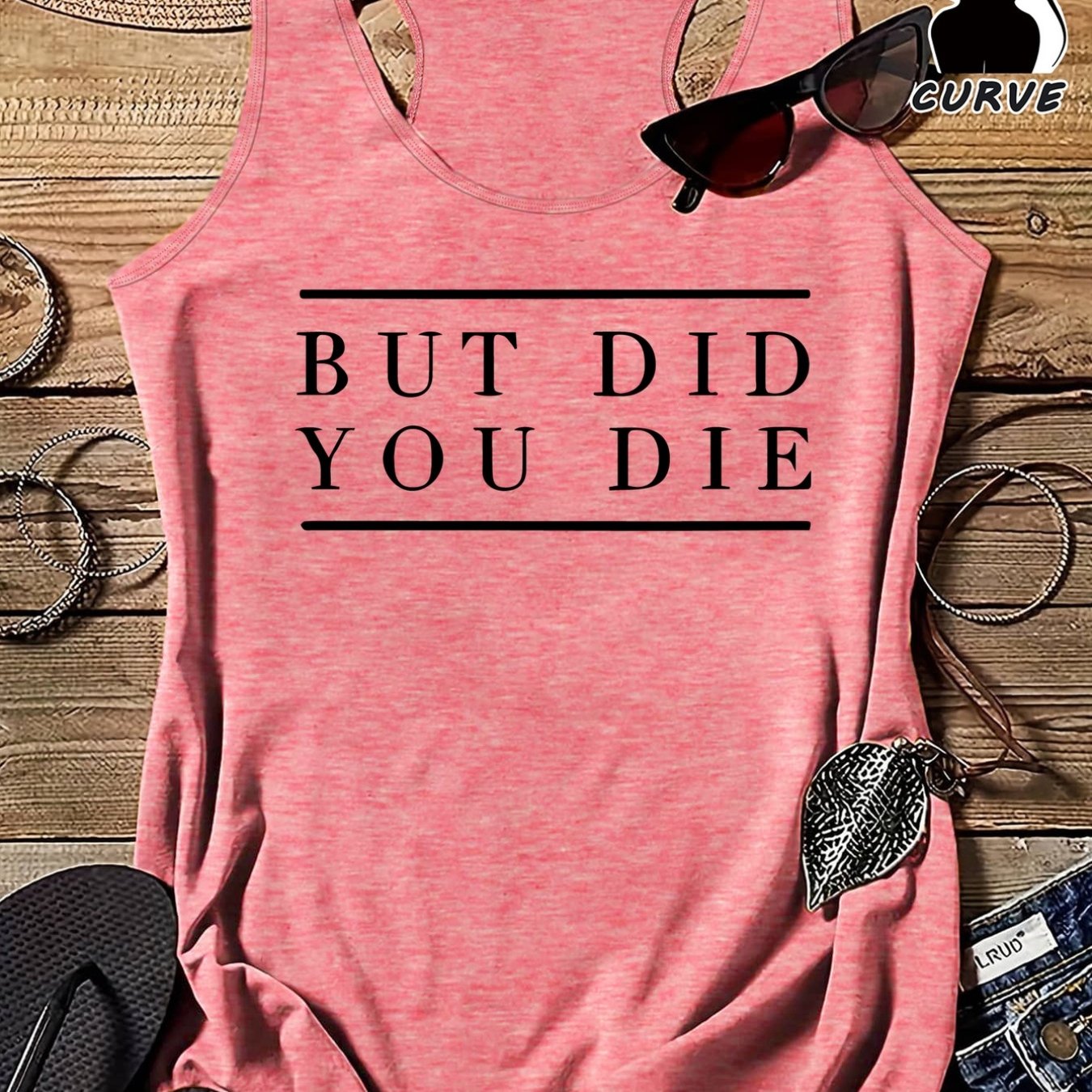 TEMU Plus Size, Women' Funny "but Did You Die?" Slogan Sleeveless Shirt - Sarcastic Humor Print Tank Top, Stretchy Polyester Blend, Round Neck Casual