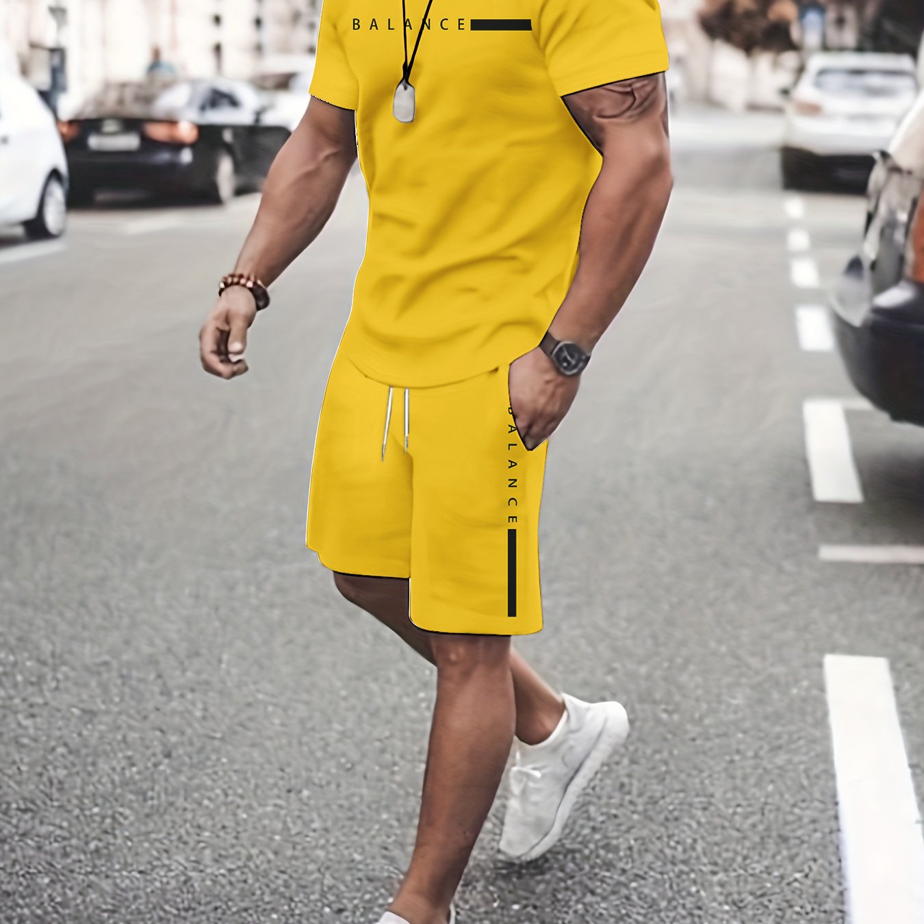 TEMU Trendy Men's Outfit Consisting Of A Short-sleeve T-shirt And Casual Shorts, A Stylish Two-piece Set For Summer