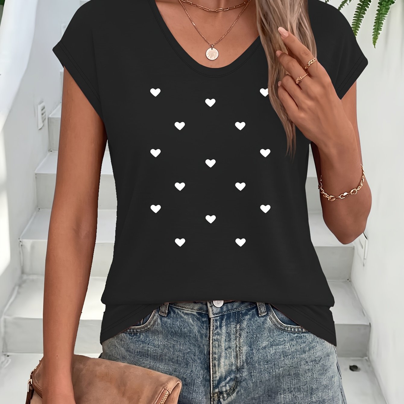 TEMU Patterned V-neck Sleeveless Top, In Multiple Colors Suitable For Everyday And Special Occasions, Women's Summer Clothing