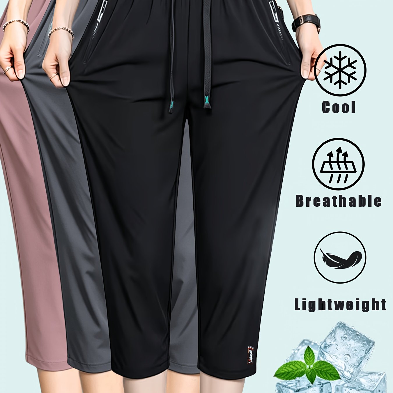 TEMU 3pcs New Summer Thin Casual Sporty Women's Quick-dry Pants, High-waist Breathable Fitness Running Pants, Casual Sporty Capri Pants, Women's 7/8