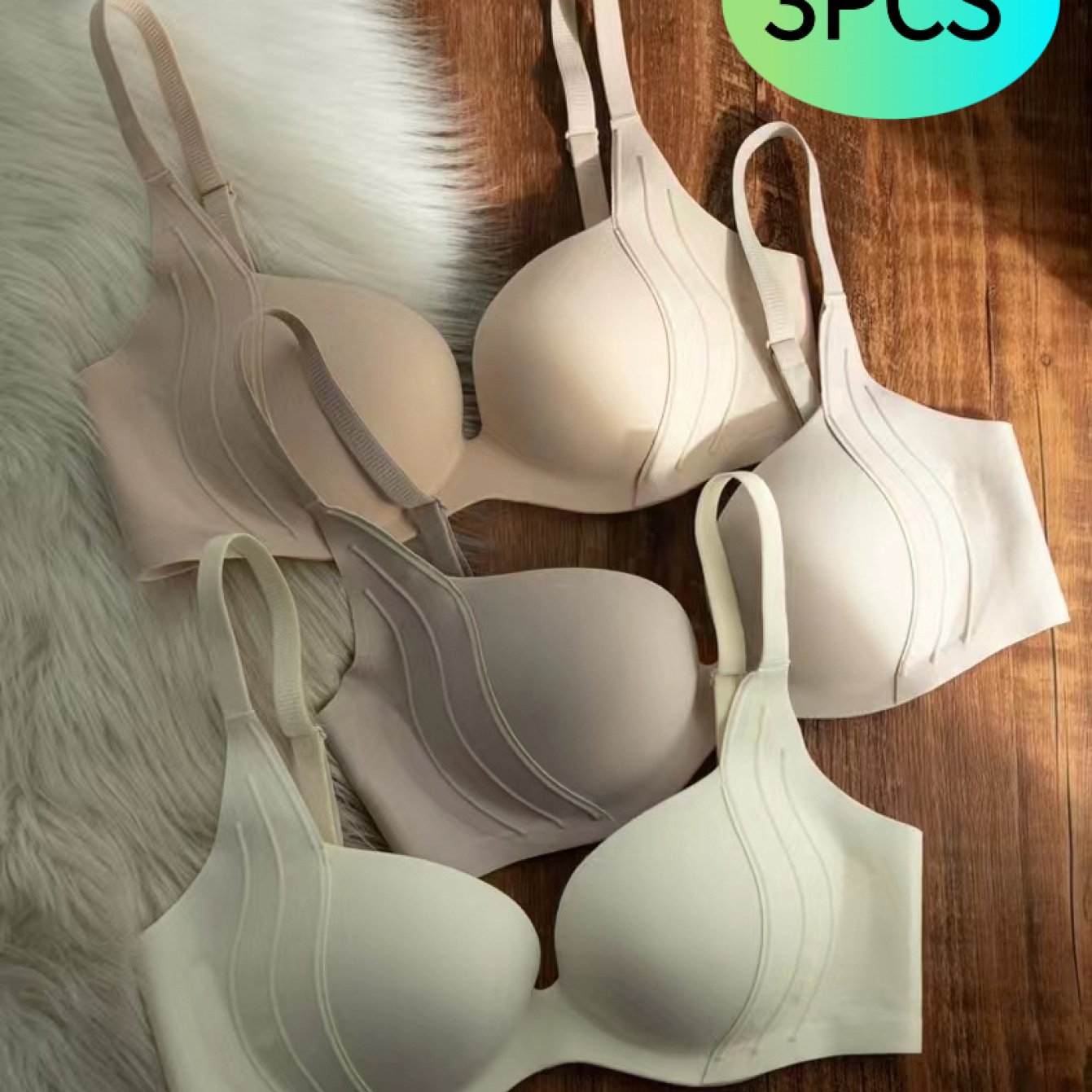 Image of 3pcs Seamless Women's Bra With Soft Support, Lift And Support, No Underwire, Side Breast Reduction, Small Bust Enhancement, Adjustable Bra