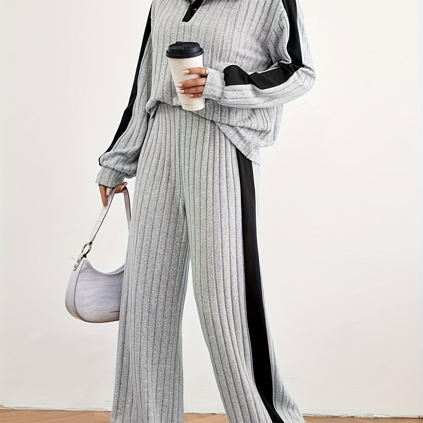 E-shop Damen Casual Color-Block Herbst/Winter Langarm-Lang-Hosen Pyjama-Set