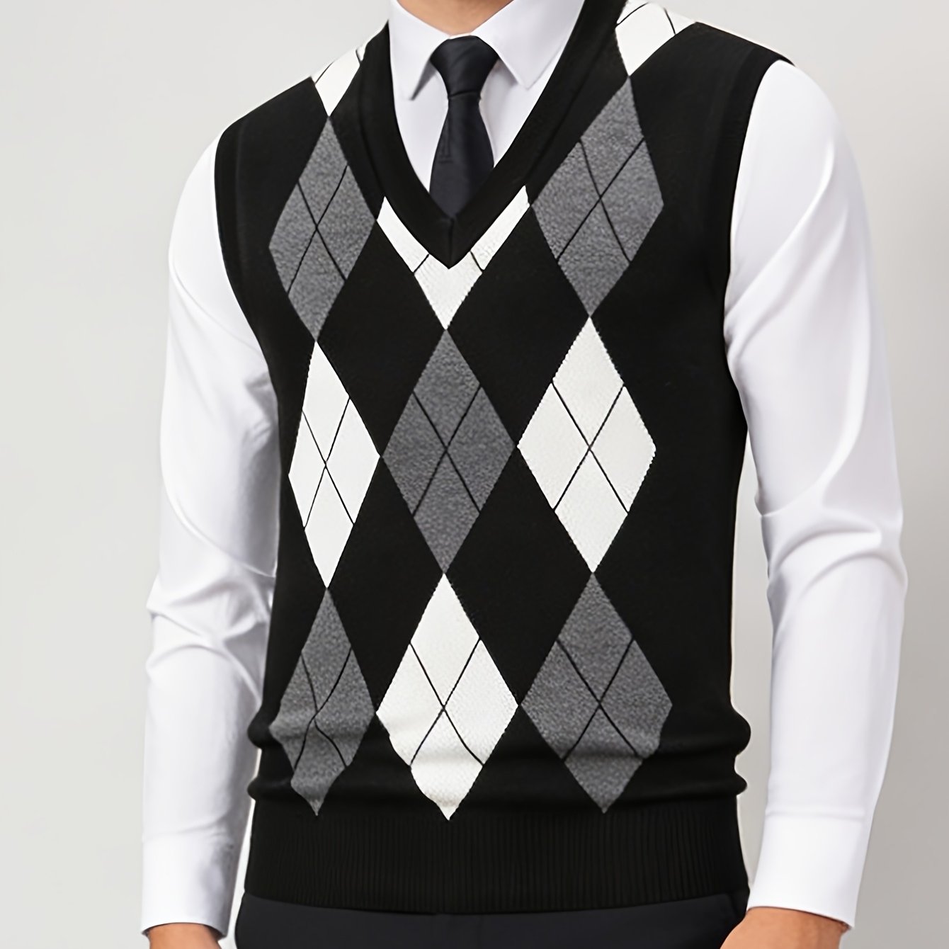 TEMU Asian Size Spring Autumn Layering Korean Style Men's -neck Knit Vest Sleeveless Sweater Waistcoat Elite Casual Business Home Father's Day Gift