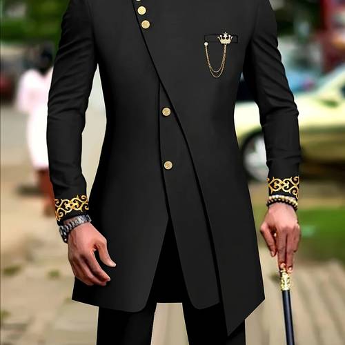 mens casual long sleeved two piece suit length top and trousers