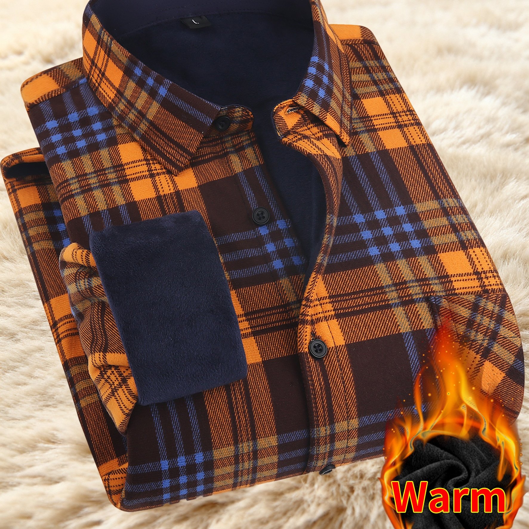 TEMU Men's Autumn And Winter Fleece-lined Fashion Casual Sports Flannel Shirt