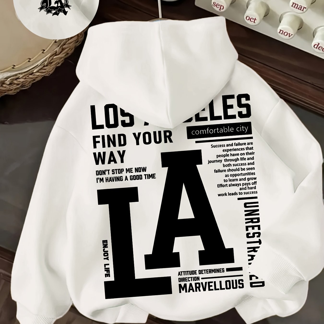 TEMU [ootd Fashion Hoodie] Women's Style Hoodie, "los Angeles" Letter Printing/comfortable Long-sleeved Pullover, Fashion Casual Hoodie, Suitable For