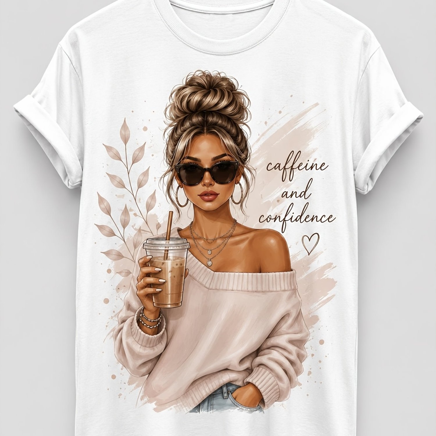 Image of Wrcolor Messy Bun Lady Brew Fuel Bean Sarcastic Slogan Humorous Conversation For Baristas Office Executives Cafe 100% Men's Women And Mens T-shirt, Regular Fit Soft Breathable Top Summer Wear