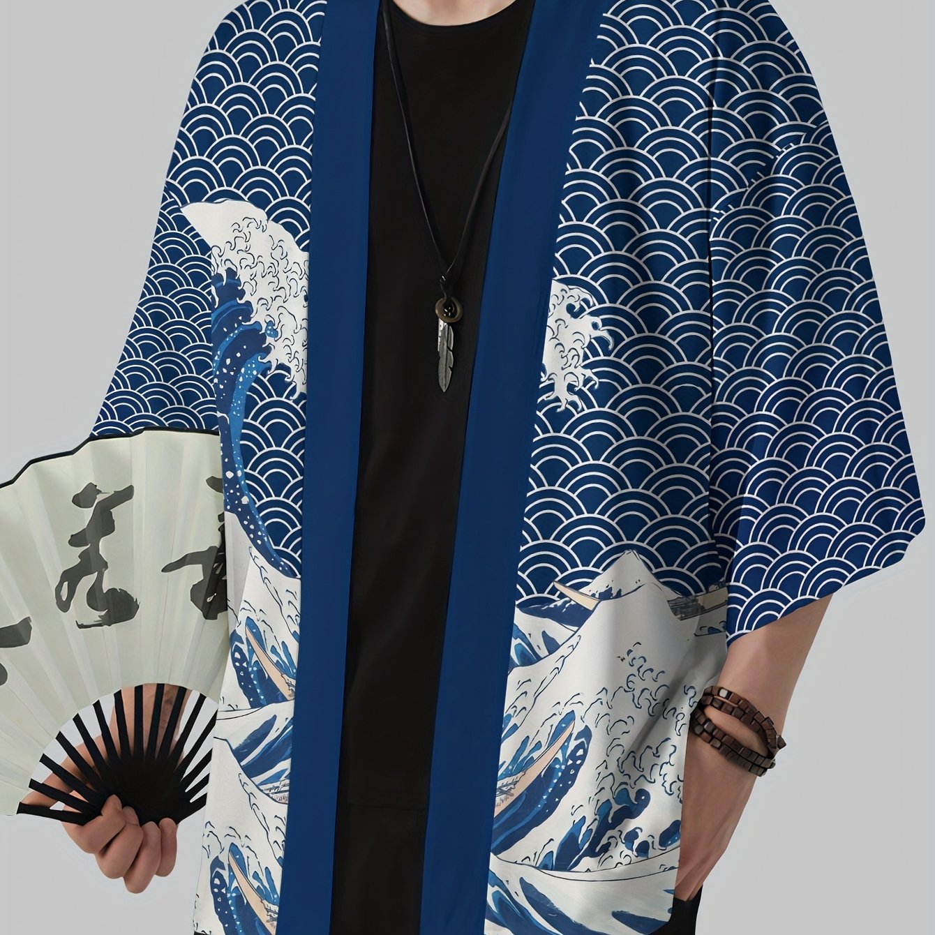 TEMU Kimono Homme Japonais - Tenue de Plage Décontractée en Polyester Respirant, Léger et Lavable en Machine, Imprimé Numérique Multicolore, Coupe