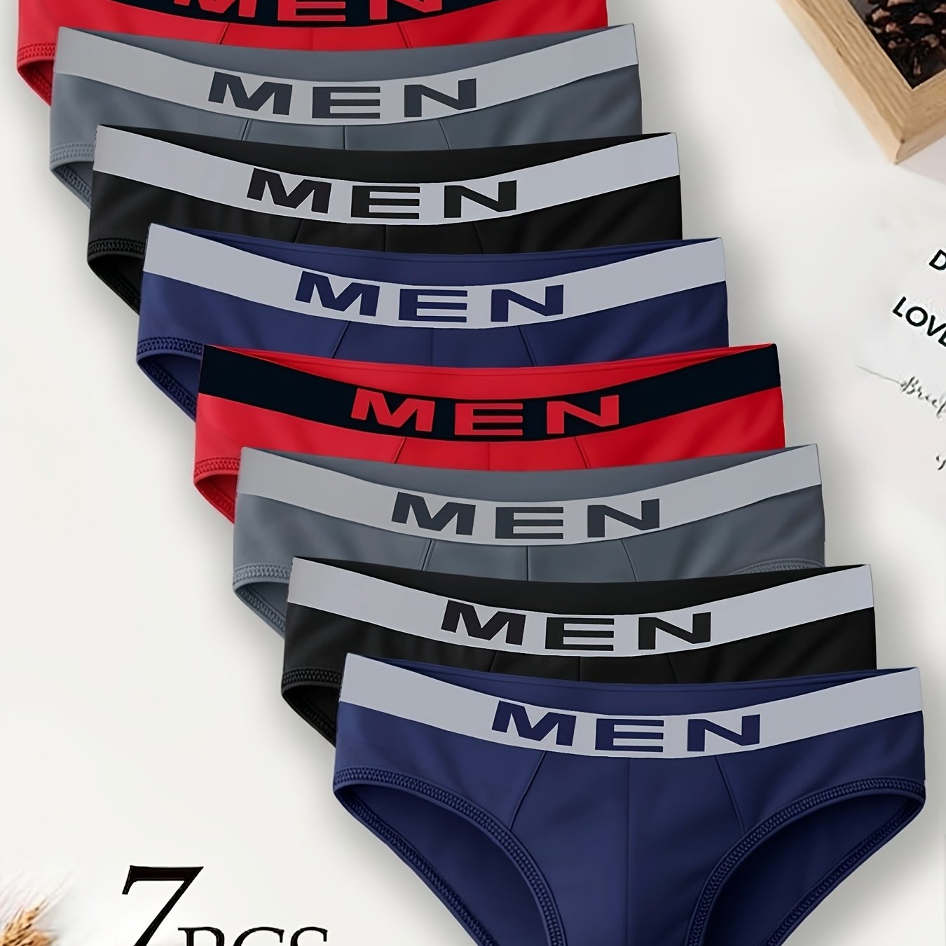 TEMU Brovanic Random 7pcs Assorted Pc Men's Briefs, Solid Color Underwear With Letter Waistband, Comfortable And Breathable, Simple And Stylish