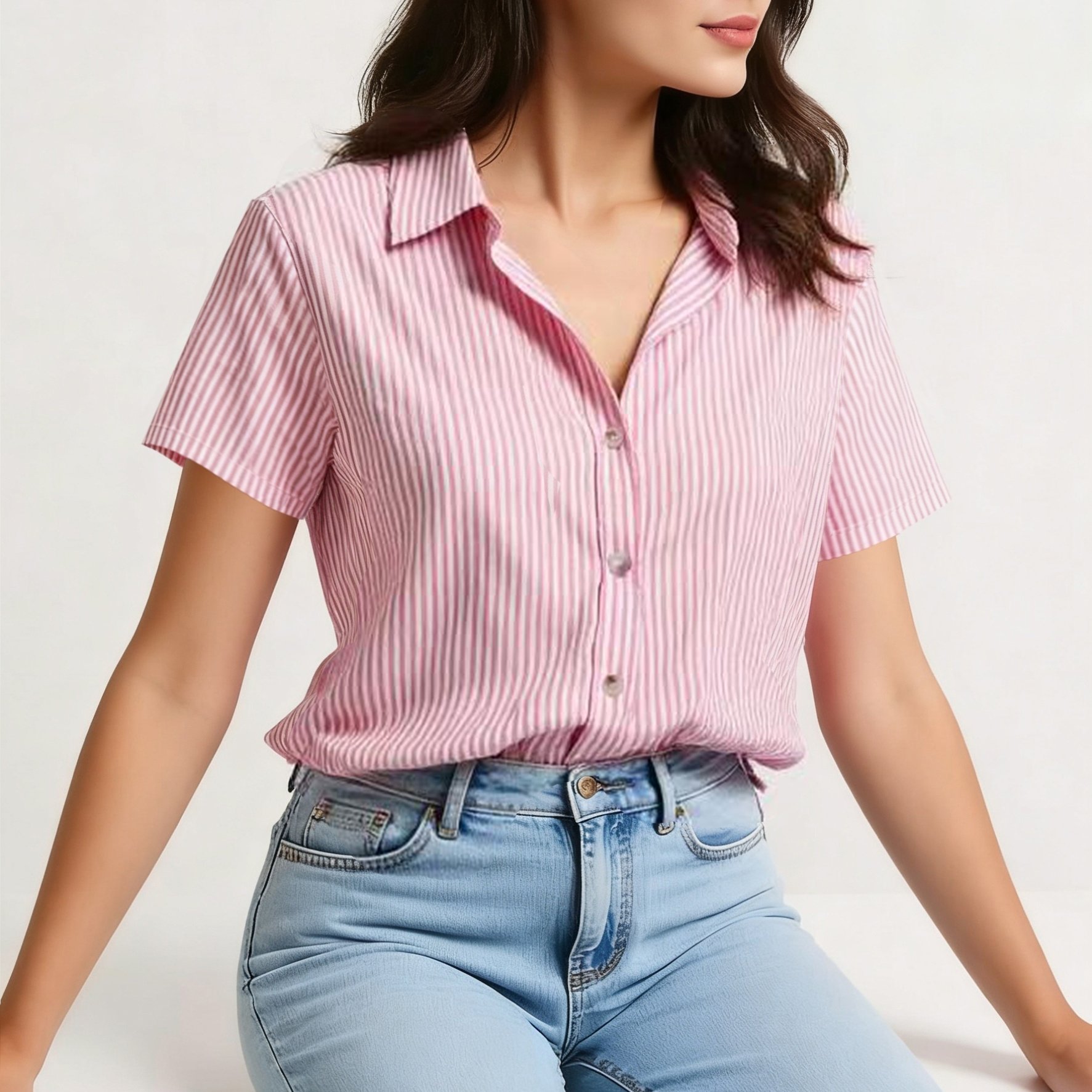 TEMU Western Minimalist Style Striped Short Sleeve Casual Loose Easy Shirt